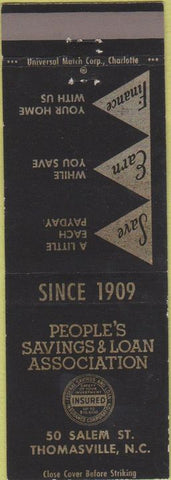 Matchbook Cover - People's Savings Loan Thomasville NC
