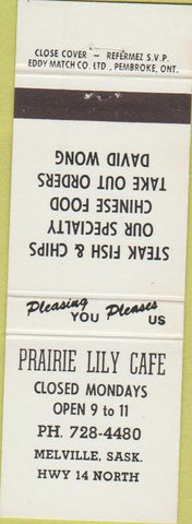 Matchbook Cover - Prairie Lily Cafe Melville SK