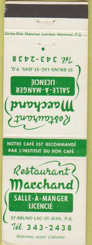 Matchbook Cover - Restaurant Marchand Lac Saint Jean QC