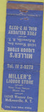 Matchbook Cover - Miller's Liquor Store McKownville NY WEAR