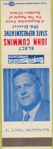 Matchbook Cover - John Cummins State Rep Southern IL election
