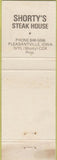 Matchbook Cover - Shorty's Steak House Pleasantville IA WORN