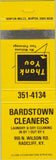 Matchbook Cover - Bardstown Cleaners Radcliff KY yellow