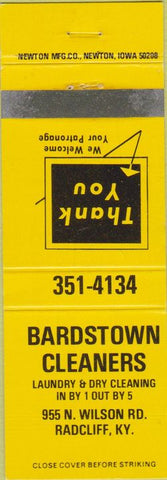 Matchbook Cover - Bardstown Cleaners Radcliff KY yellow