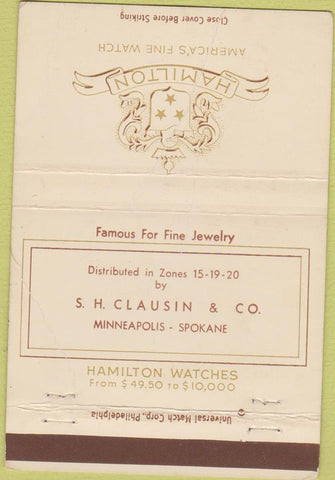 Matchbook Cover - Hamilton Watches Minneapolis MN Spokane WA WORN 40 Strike