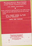 Matchbook Cover - Suburban Savings Loan San Diego CA 40 Strike