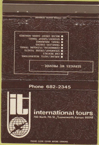 Matchbook Cover - International Tours Leavenworth KS Travel Agency 40 Strike