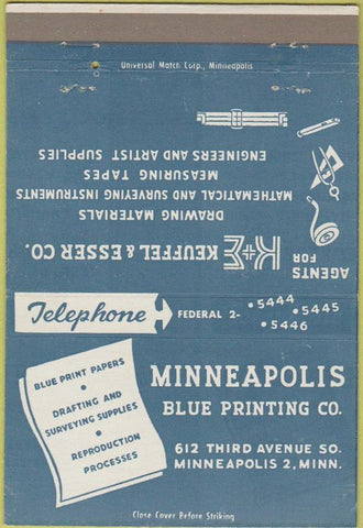Matchbook Cover - Minneapolis Blue Printing Co MN 40 Strike