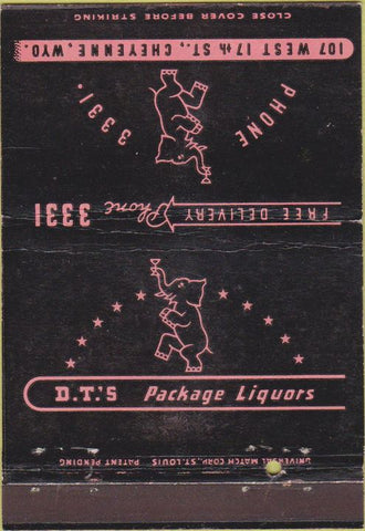 Matchbook Cover - D.T.'s Package Liquors Cheyenne WY Elephant 40 Strike