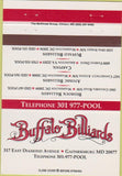 Matchbook Cover - Buffalo Billiards Gaithersburg MD Washington DC 40 Strike