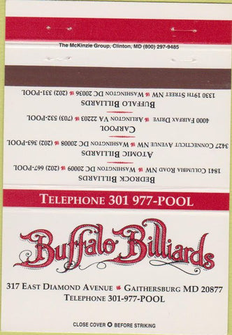 Matchbook Cover - Buffalo Billiards Gaithersburg MD Washington DC 40 Strike