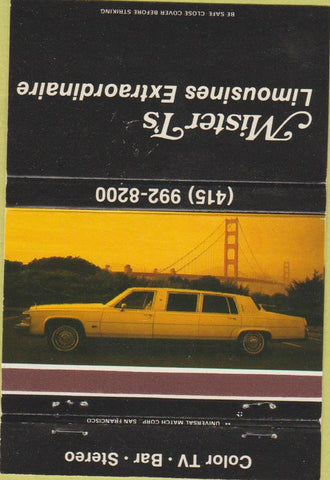 Matchbook Cover - Mister T's Limousines San Francisco? 40 Strike