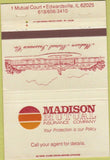 Matchbook Cover - Madison Mutual Life Insurance Co Edwardsville IL 40 Strike
