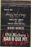 Matchbook Cover - Old Hickory BBQ Pit Albany CA WEAR 40 Strike