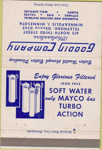 Matchbook Cover - Goodin Co Water Softeners Minneapolis MN 40 Strike