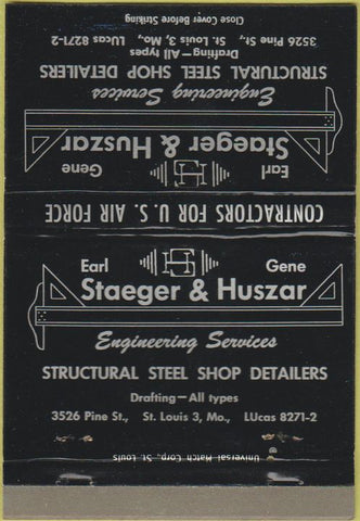 Matchbook Cover - Staeger Huszar Engineering Services St Louis MO 40 Strike