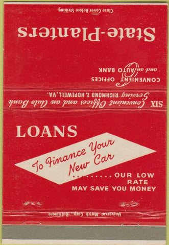 Matchbook Cover - State Planters Loans Richmond Hopewell VA 40 Strike