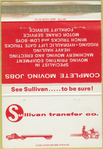 Matchbook Cover - Sullivan Transfer trucking Dallas Fort Worth TX WEAR 40 Strike