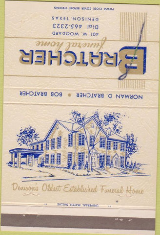 Matchbook Cover - Bratcher Funeral Home Denison TX 40 Strike