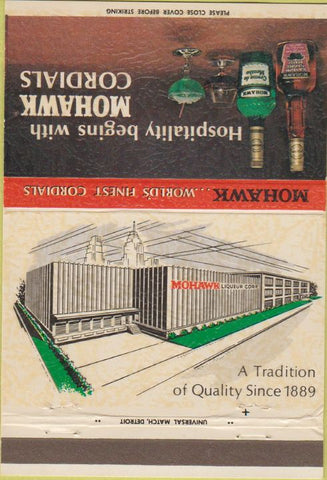 Matchbook Cover - Mohawk Cordials Detroit MI liquor 40 Strike