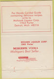 Matchbook Cover - Mohawk Cordials Detroit MI liquor 40 Strike