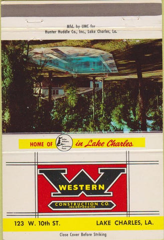Matchbook Cover - Western Construction Swimming Pools Lake Charles LA 40 Strike
