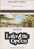 Matchbook Cover - Lafayette Green Apartments Houston TX 40 Strike