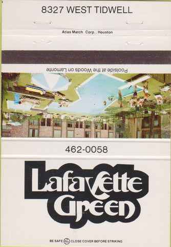 Matchbook Cover - Lafayette Green Apartments Houston TX 40 Strike