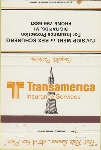 Matchbook Cover - Transamerica Insurance Big Rapids MI 40 Strike