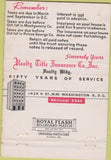 Matchbook Cover - Realty Title Insurance Co Washington DC WEAR 40 Strike