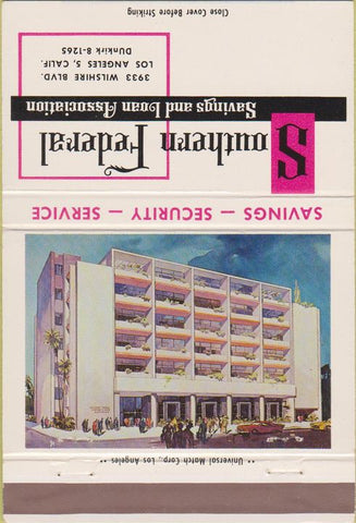 Matchbook Cover - Southern Federal Savings Loan Los Angeles CA 40 Strike