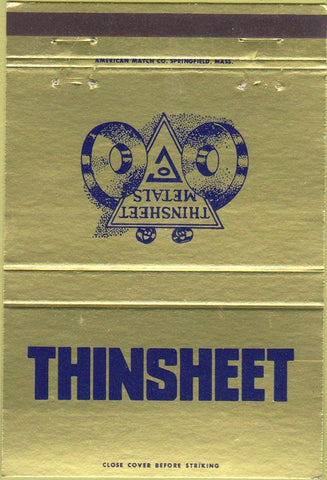 Matchbook Cover - Thinsheet Metals Waterbury CT 40 Strike