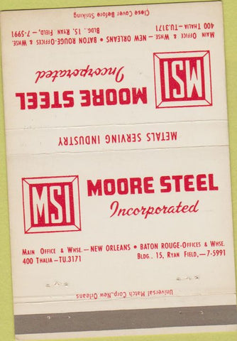 Matchbook Cover - MSI Moore Steel Inc New Orleans LA Baton Rouge WEAR 40 Strike