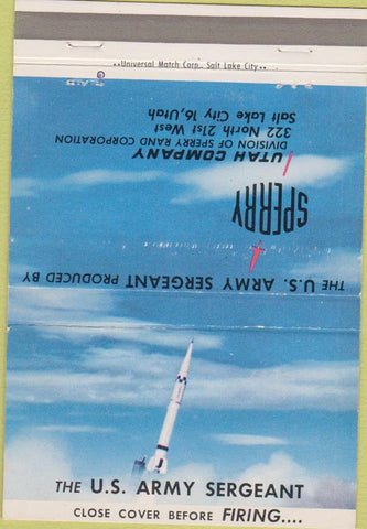 Matchbook Cover - US Army Sergeant Sperry Salt Lake City UT missle 40 Strike