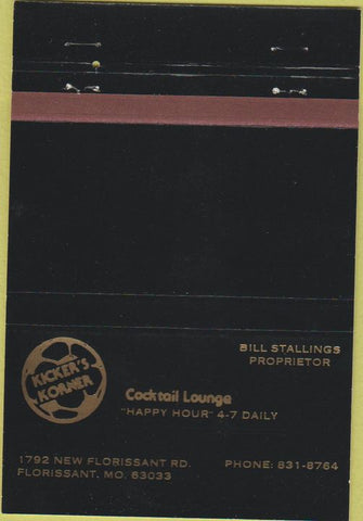 Matchbook Cover - Kicker's Korner Bar Florissant MO 40 Strike