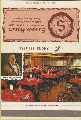 Matchbook Cover - Summit Manor Restaurant Seven Corners VA 40 Strike