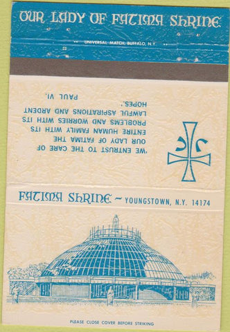 Matchbook Cover - Fatima Shrine Youngstown NY religious  40 Strike