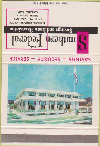 Matchbook Cover - Southern Federal Savings Loan Tarzana CA 40 Strike