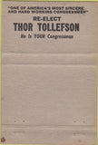 Matchbook Cover - Tollefson Congress Election Tacoma WA? 40 Strike