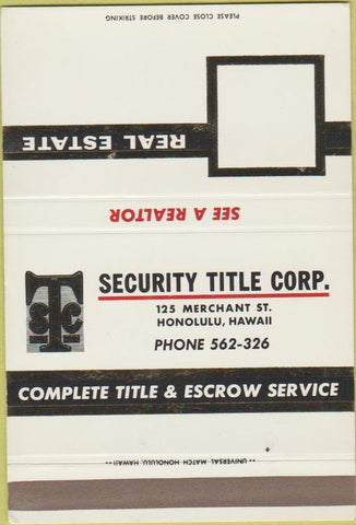 Matchbook Cover - Security Title Corp Honolulu HI 40 Strike