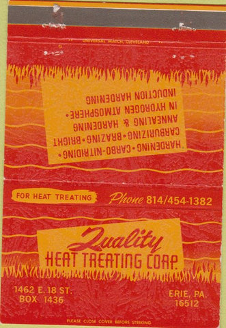 Matchbook Cover - Qaulity Heat Treating Erie PA 40 Strike