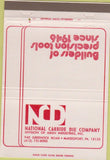 Matchbook Cover - National Carbide Die McKeesport PA 40 Strike