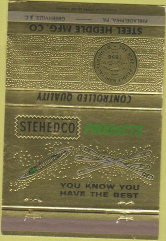 Matchbook Cover - Stehedco Products Greenville SC Philadelphia PA 40 Strike
