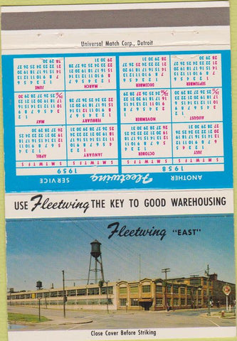 Matchbook Cover - Fleetwing Terminal Corp Detroit MI 1958 40 Strike