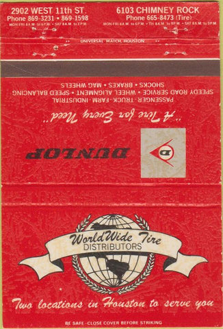Matchbook Cover - Dunlop Tires Houston TX 40 Strike