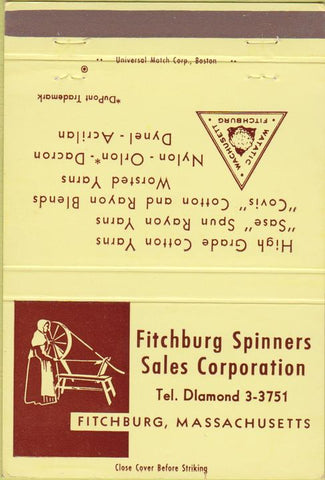Matchbook Cover - Fitchburg Spinner Sales MA yarn 40 Strike