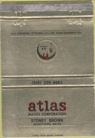 Matchbook Cover - Atlas Match Co Stoney Brown Nashville TN WEAR 40 Strike