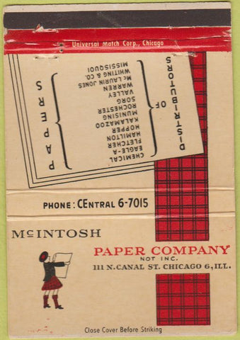 Matchbook Cover - McIntosh Paper Co Chicago IL WEAR 40 Strike