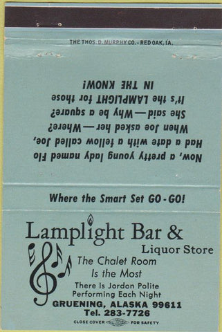 Matchbook Cover - Lamplighter Bar Gruening AK 40 Strike