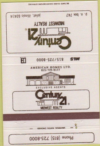 Matchbook Cover - Century 21 Real Estate Joliet IL 40 Strike